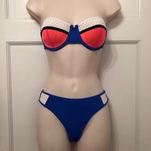 Royal Blue, Bright Orange & White Neoprene Bikini